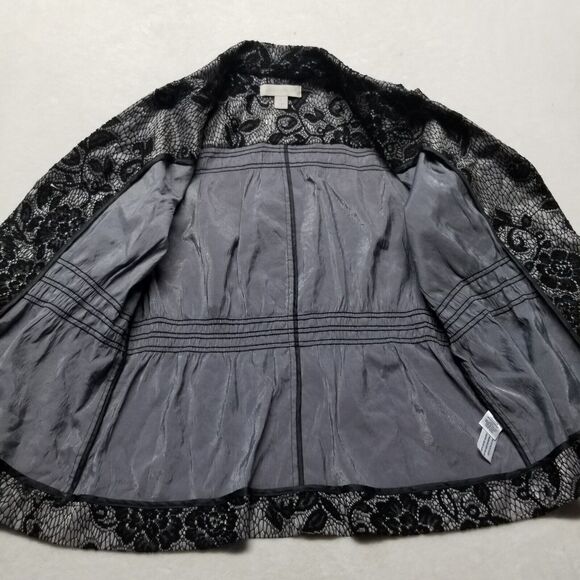 Laura Ashley L Blazer Silver With Black Lace Overlay Jacket Whimsigoth Career - Picture 6 of 10